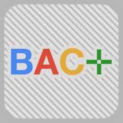 Application icon of the Bac Plus iOS
										  application. A grey rounded rectangle
										  with 45 degrees inclined straight
										  lines. On top there is the letters BAC
										  in blue, red and yellow (respectively)
										  and a green plus sign.